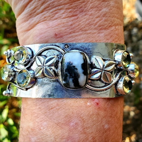 New Zebra Jasper and Citrine 925 Silver Cuff Bracelet. - Picture 10 of 12